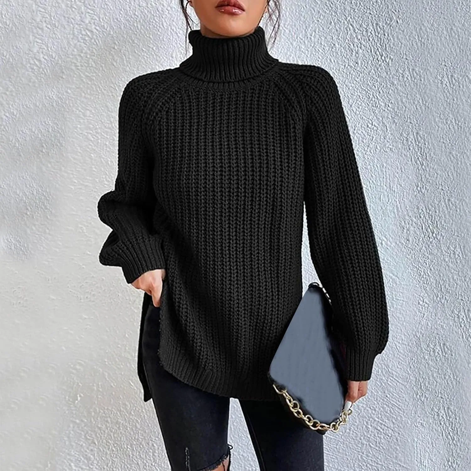 Turtleneck Sweaters for Women Winter Warm Long Sleeve Fitted Chunky Knit Pullover Sweater Tops Dressy Casual