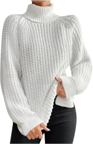 Turtleneck Sweaters for Women Winter Warm Long Sleeve Fitted Chunky Knit Pullover Sweater Tops Dressy Casual