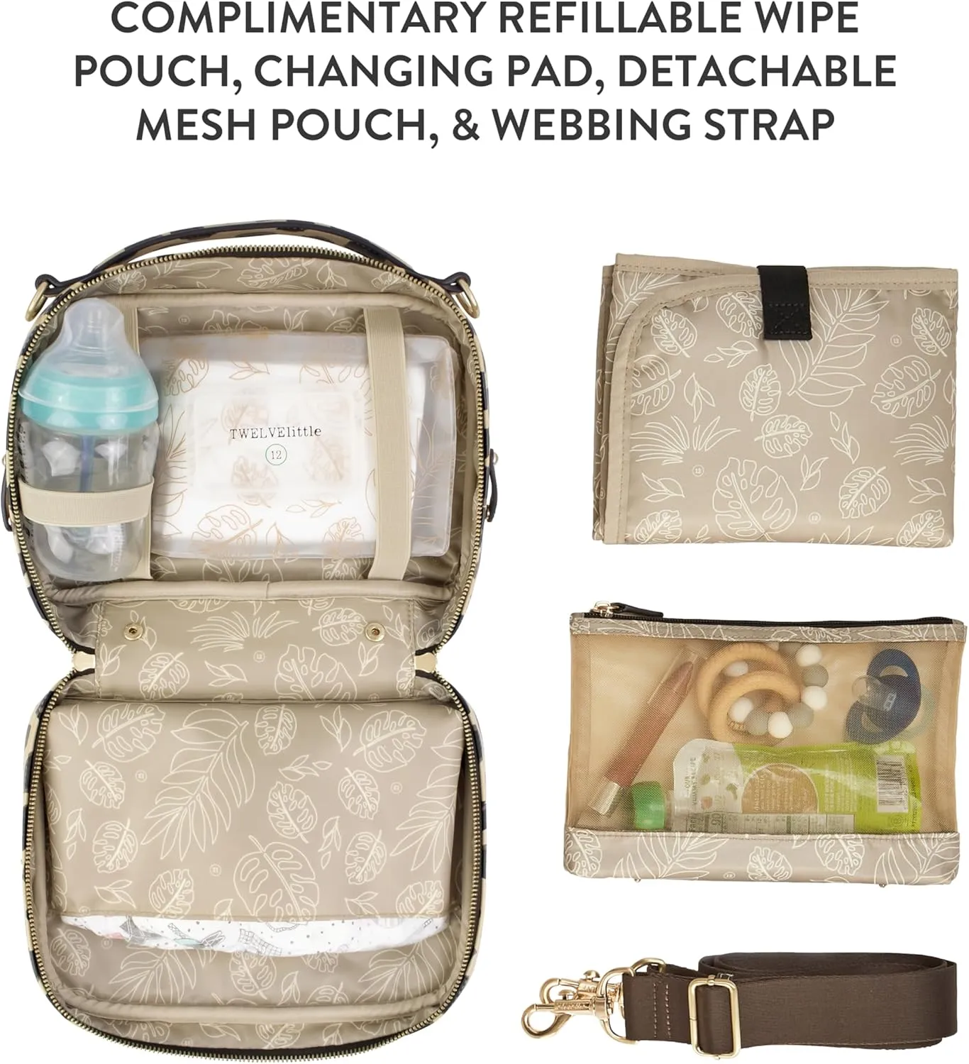 TWELVElittle Luxe Diaper Clutch - Crossbody Diaper Bag with Portable Changing Pad, Zip Out Pouch and Wipes Case