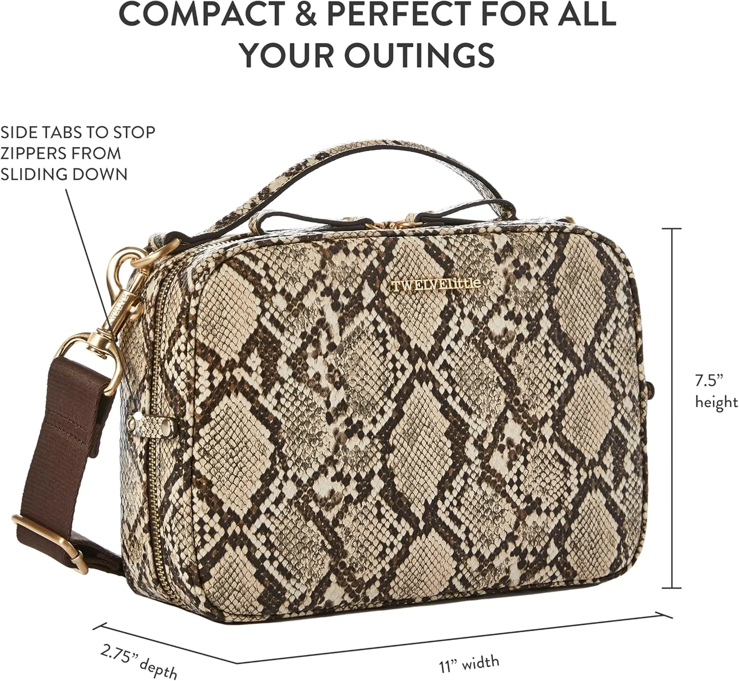 TWELVElittle Luxe Diaper Clutch - Crossbody Diaper Bag with Portable Changing Pad, Zip Out Pouch and Wipes Case