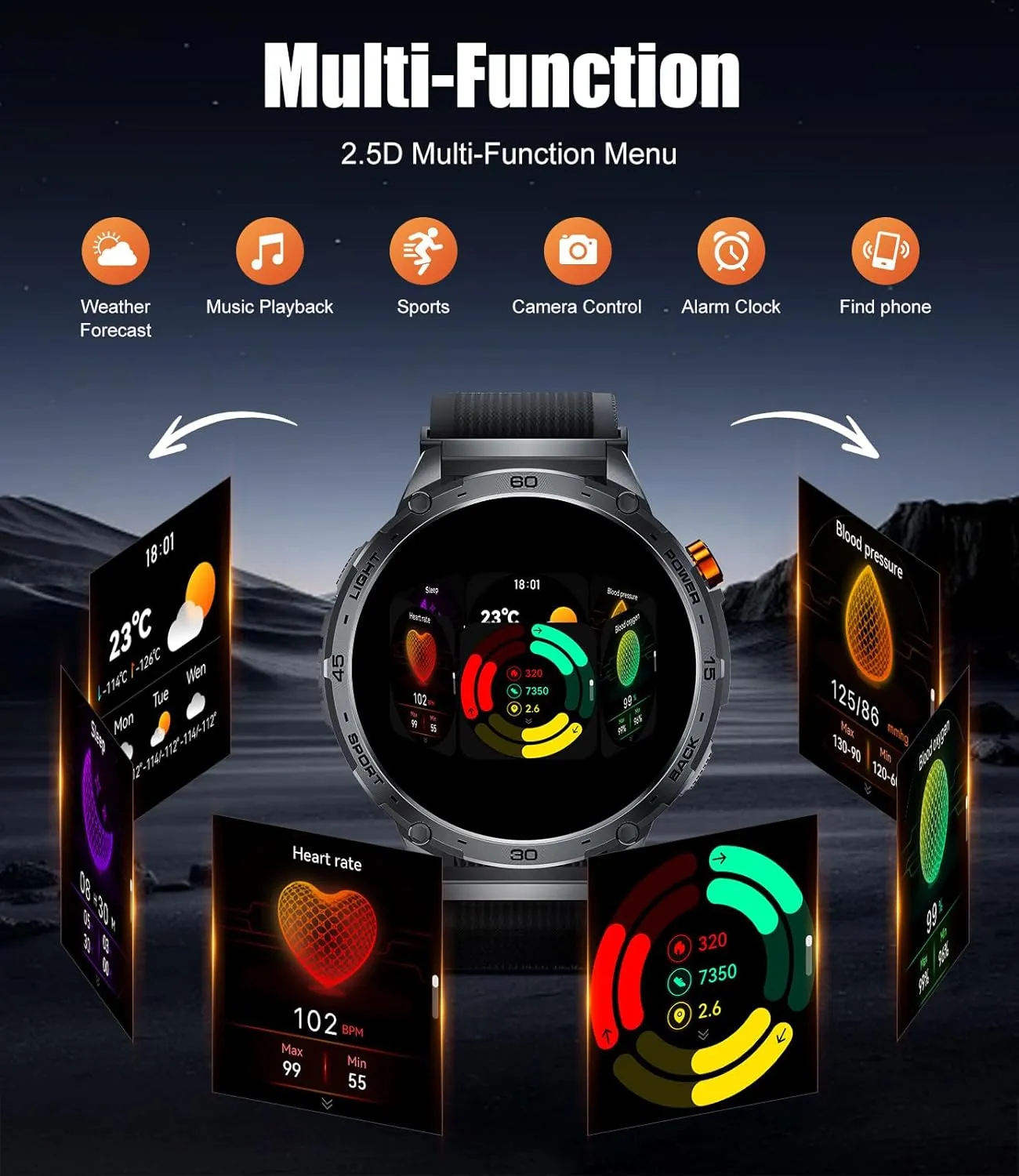 TX2 Smart Watch for Men with LED Flashlight(730mAh Battery), 1,75'' AMOLED Large Display Military Smart Watches with 130  Sports, 24/7 Heart Rate/Sleep Monitor IP68 Waterproof for Android iOS