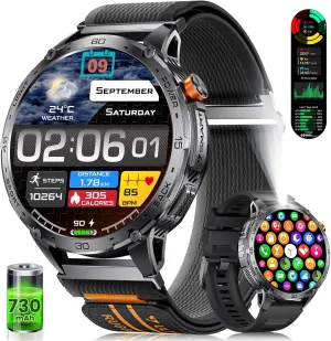 TX2 Smart Watch for Men with LED Flashlight(730mAh Battery), 1,75'' AMOLED Large Display Military Smart Watches with 130  Sports, 24/7 Heart Rate/Sleep Monitor IP68 Waterproof for Android iOS