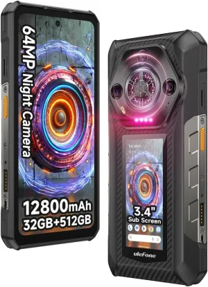 Ulefone Armor 30 Pro 5G Dual Screen Rugged Phone, 32GB 512GB, 6.95" FHD 120Hz   3.4" Screen, 12800mAh 66W, 50MP 50MP 64MP 32MP, Infinite Halo, 118dB Speaker Android 14 Rugged Smartphone, WiFi 6E/NFC