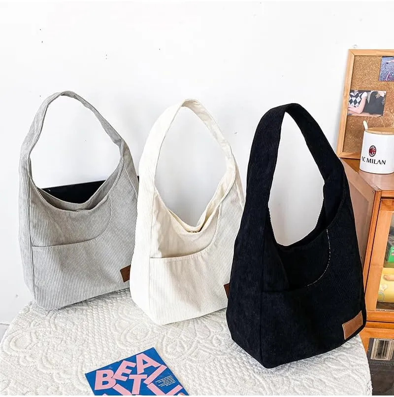 Ulisty Women Corduroy Hobo Bag Wide Strap Shoulder Bag Casual Tote Bag Shopper Purse Handbag