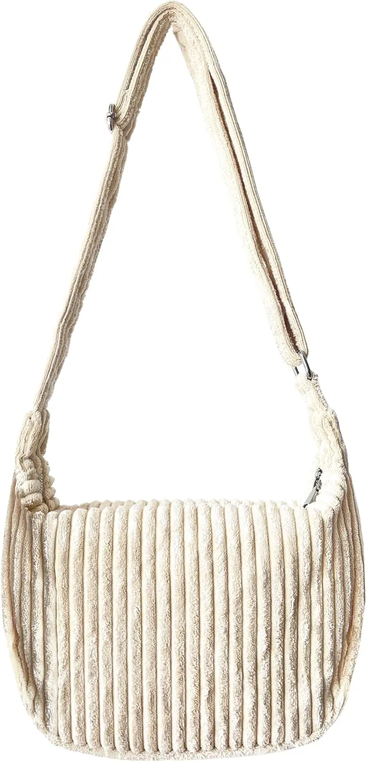 Ulisty Women Small Corduroy Hobo Bag Wide Strap Crossbody Bag Shoulder Bag Casual Handbag Daily Bag