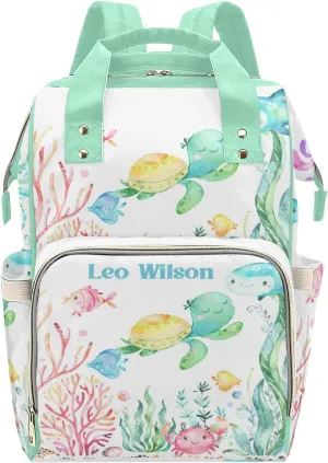 Under the Sea Turtle Jellyfish Personalized Name Diaper Bag Backpack,Custom Travel DayPack for Nappy Mommy Bag Gift