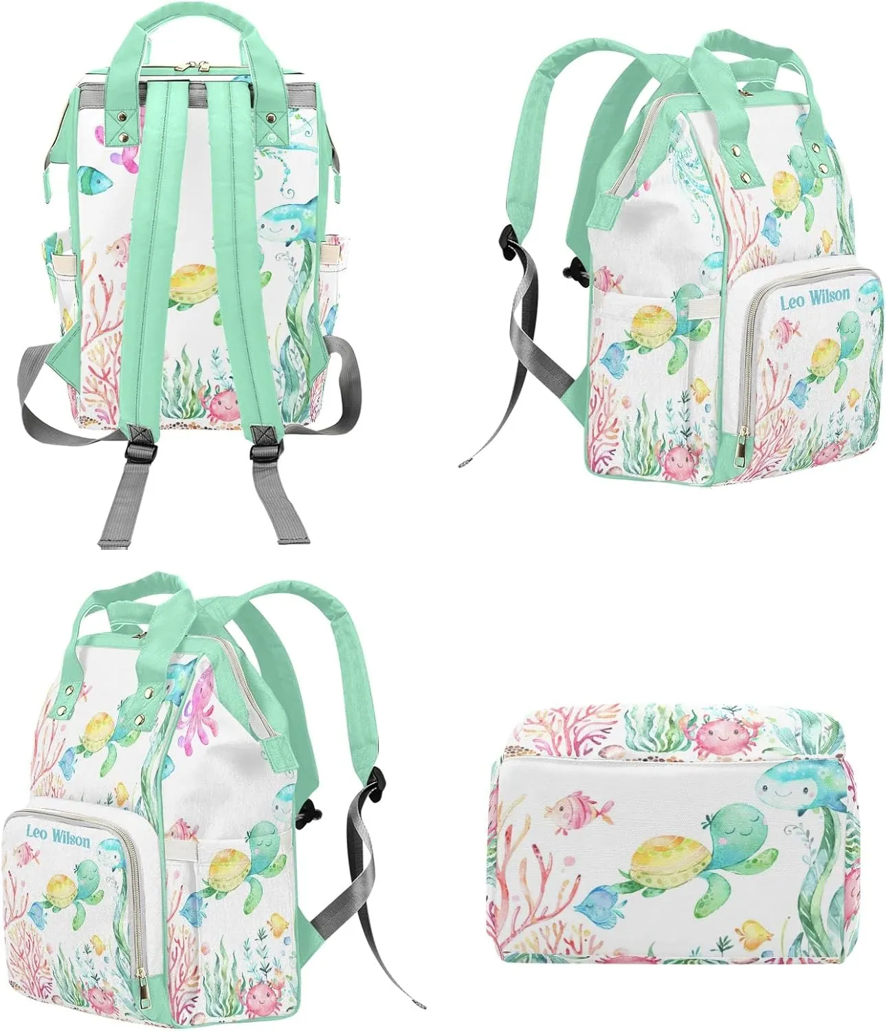 Under the Sea Turtle Jellyfish Personalized Name Diaper Bag Backpack,Custom Travel DayPack for Nappy Mommy Bag Gift