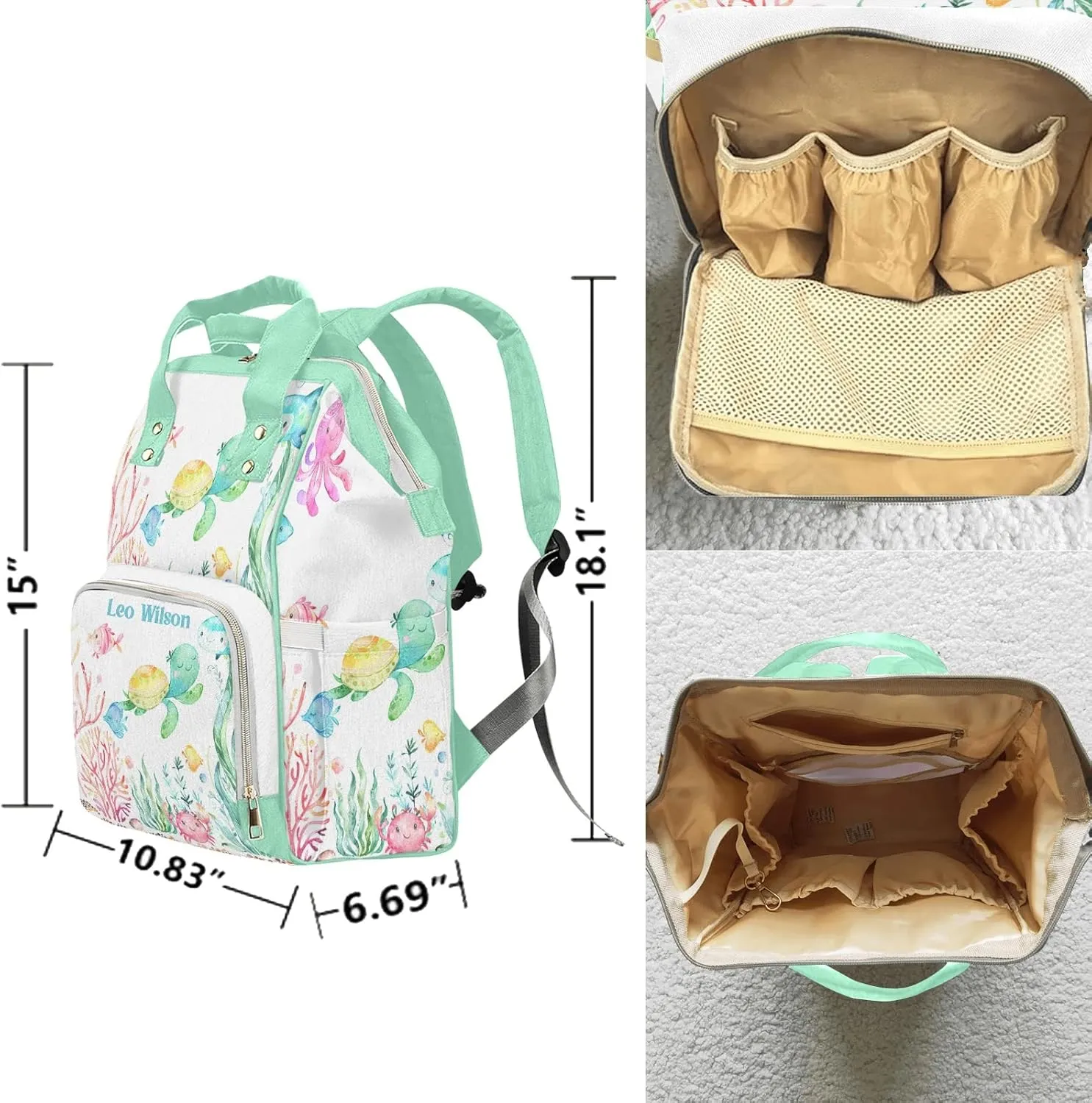 Under the Sea Turtle Jellyfish Personalized Name Diaper Bag Backpack,Custom Travel DayPack for Nappy Mommy Bag Gift