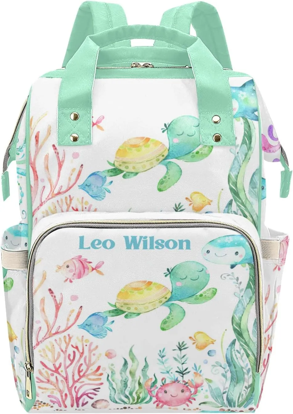 Under the Sea Turtle Jellyfish Personalized Name Diaper Bag Backpack,Custom Travel DayPack for Nappy Mommy Bag Gift
