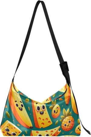 Unisex Shoulder Bag Crossbody Handbag Cheese-banana-pineapple Women Casual Hobo Bag Lightweight PU Leather Tote