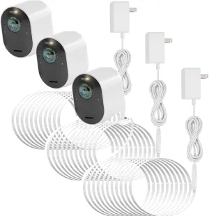Uogw 3Pack 25FT Outdoor Magnetic Charging Cable for Arlo Pro 4/Arlo Ultra 2/Arlo Pro3/Arlo Ultra/Arlo Pro 5S 2K/Go 2 Camera,Power Adapter and Power Cable,Weatherproof Outdoor - (White)