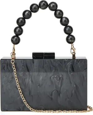 URAWOW Acrylic Evening Handbag Beads Bag for Women Graceful Shoulder Bag Satchel Marble Clutch Purses for Wedding Party 2023