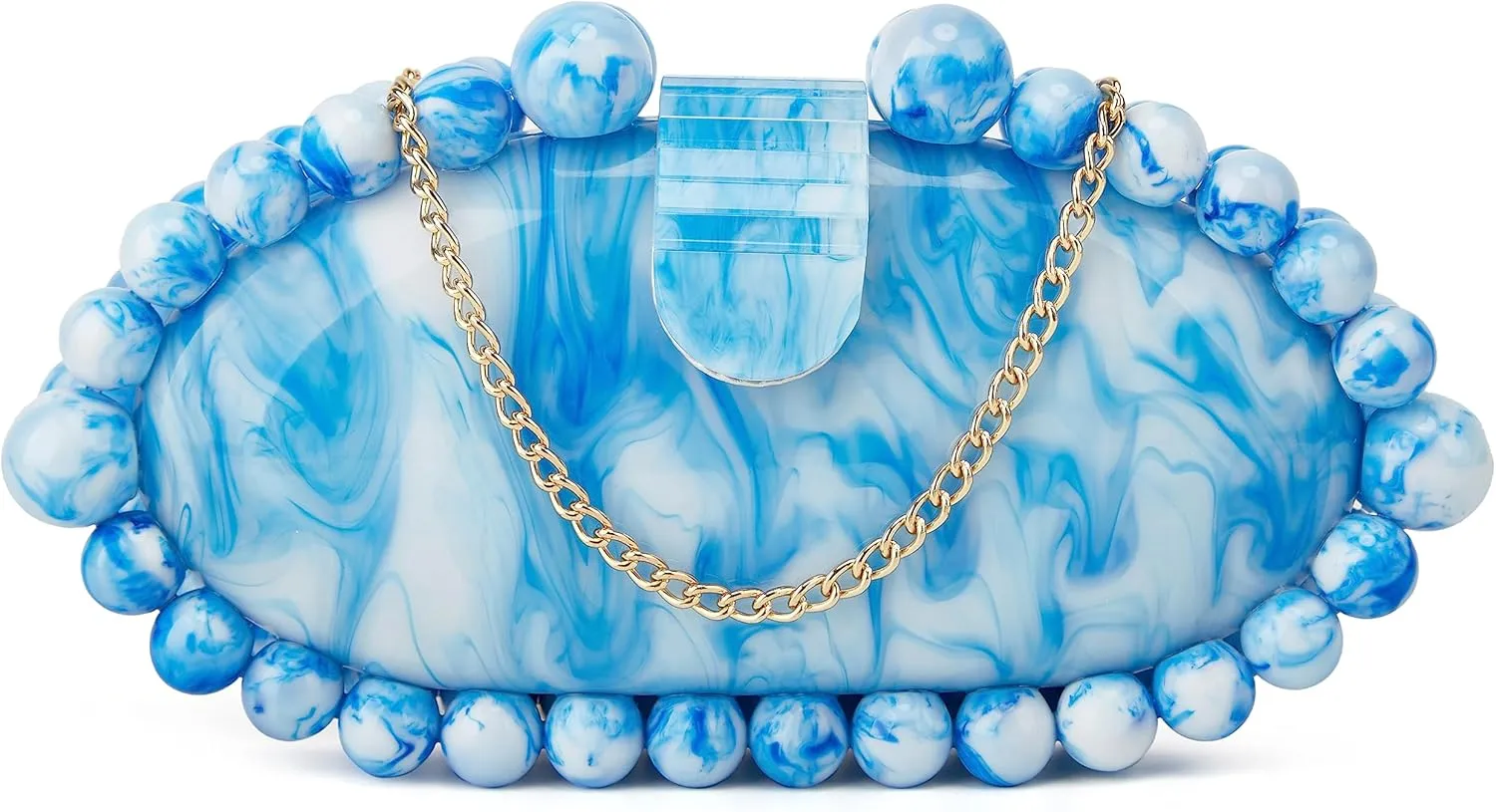 URAWOW Acrylic Evening Handbag Round Beads Bag for Women Shoulder Bag Satchel Marble Clutch Purses for Wedding Party 2023