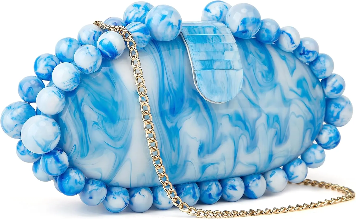 URAWOW Acrylic Evening Handbag Round Beads Bag for Women Shoulder Bag Satchel Marble Clutch Purses for Wedding Party 2023