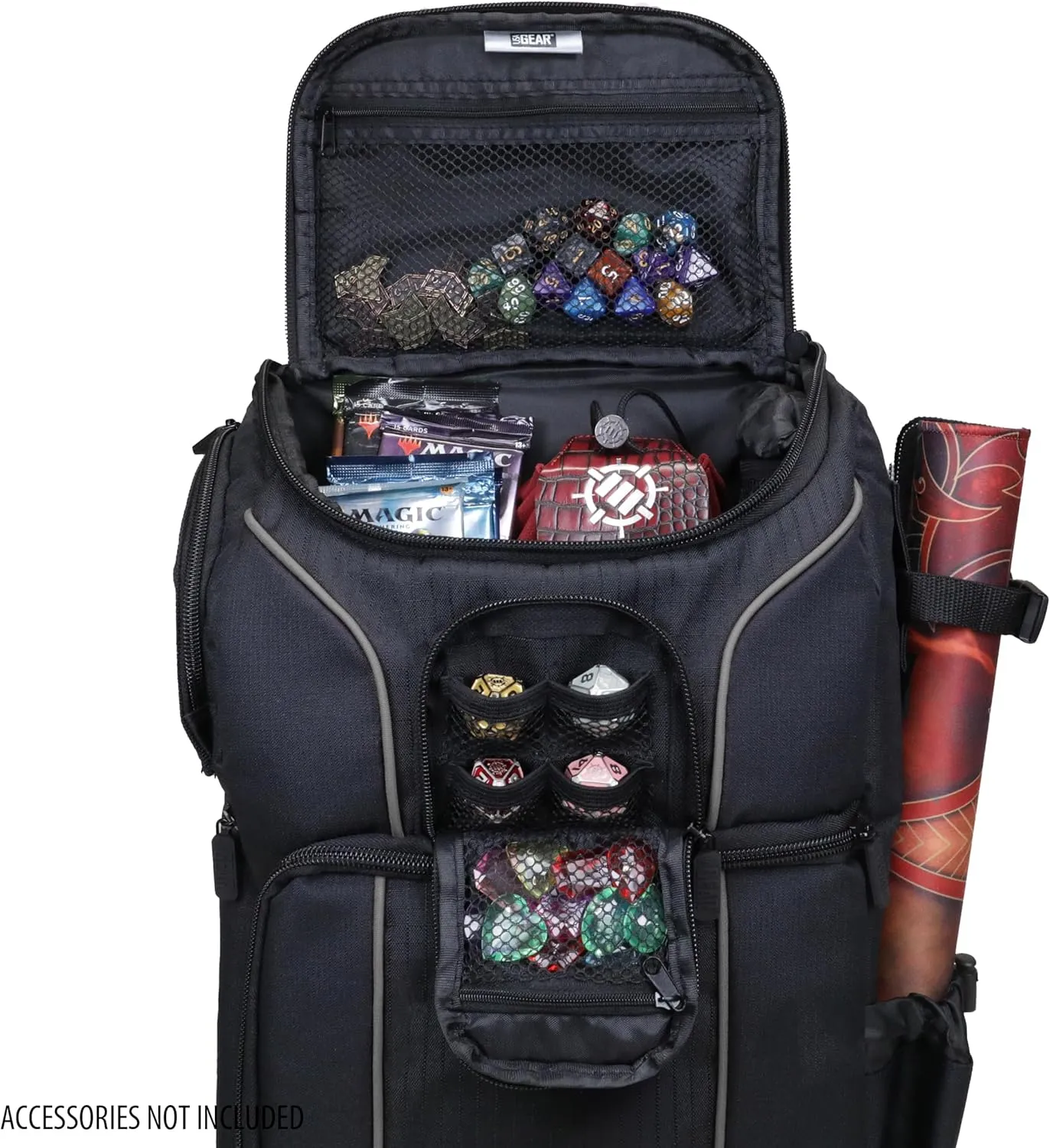 USA Gear MTG Backpack Compatible with Magic the Gathering Deck, Yu-Gi-Oh, MTG Decks & more - TCG Backpack MTG Bag with Shoulder Straps, Customizable Dividers, TCG Playmat Holder, Binder Space (Black)