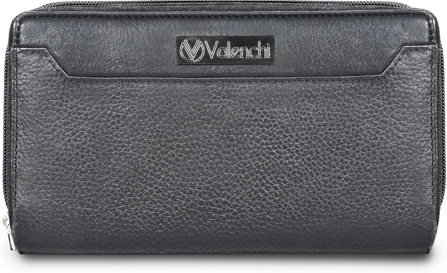 VALENCHI Leather Wallet For Women RFID Blocking Slim Minimalist Ladies Long Clutch Purse Organizer Credit Card Holder Slots with Zipper Pocket (Black Nappa Soft)