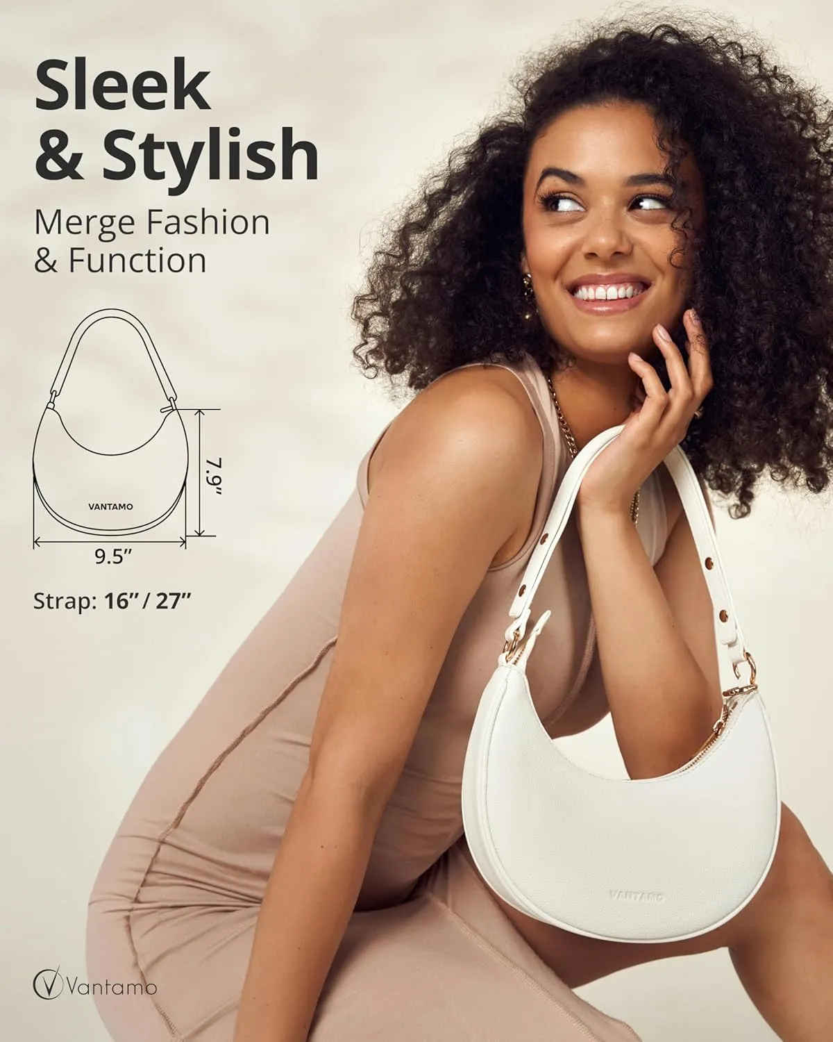 Vantamo Crescent Bags For Women with RFID Protection, Half Moon Clutch Purses for Women with Anti-Theft Clip for Extra Safety