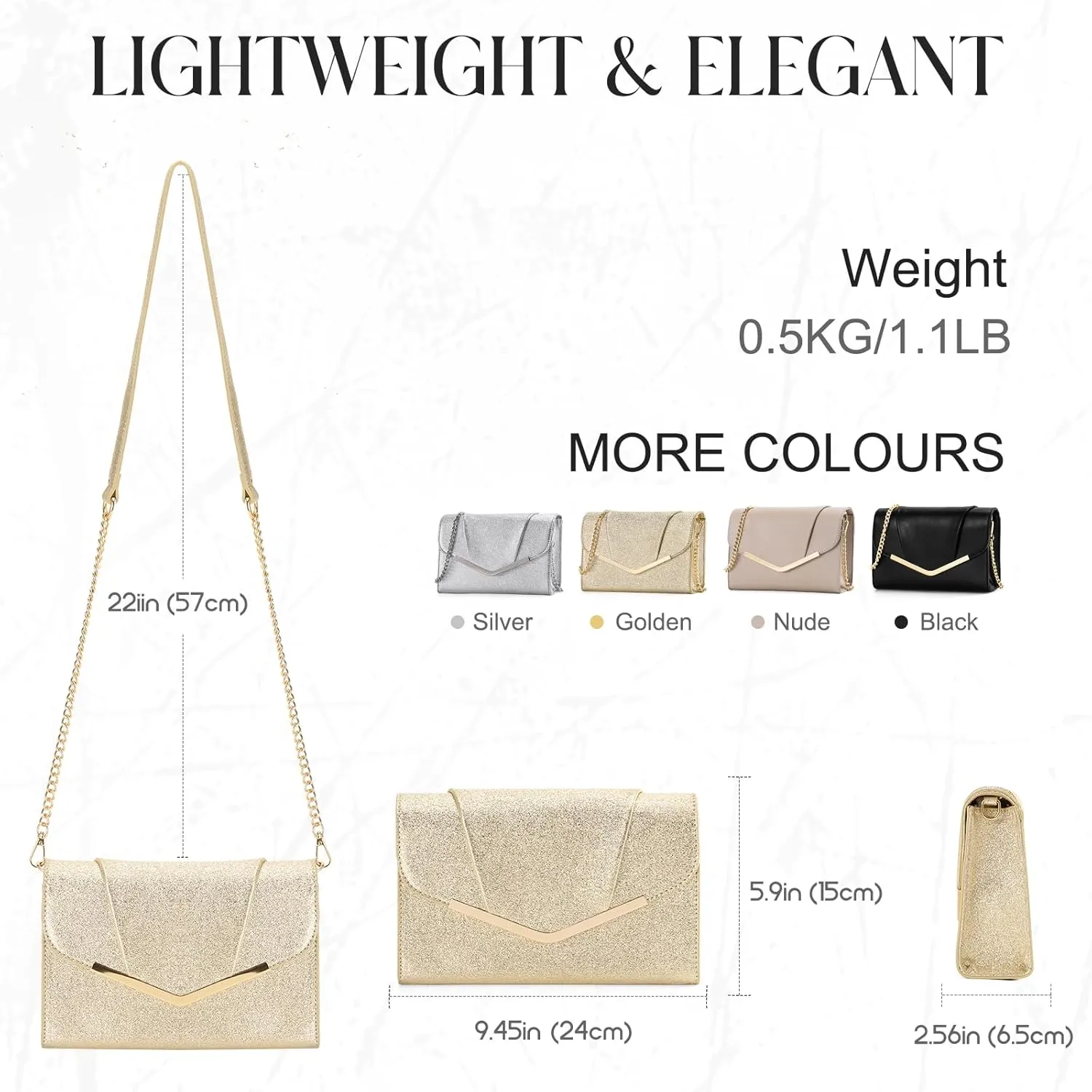 VASCHY Clutch Purse for Women,Fashion Envelope Evening Small Formal Handbag Fold-over Crossbody Shoulder Bag Wedding,Party