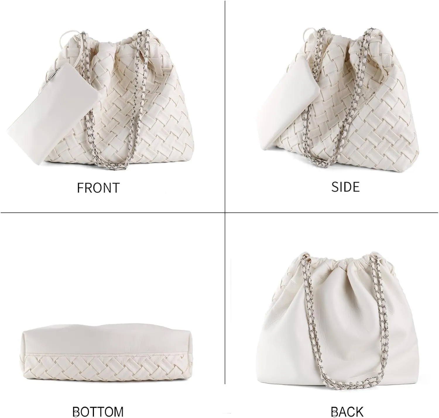 Vegan Leather Hobo Bag,Shoulder Bag for Women,Large Tote Bag With Chain Strap,Woven Soft Leather Handbag With Purse