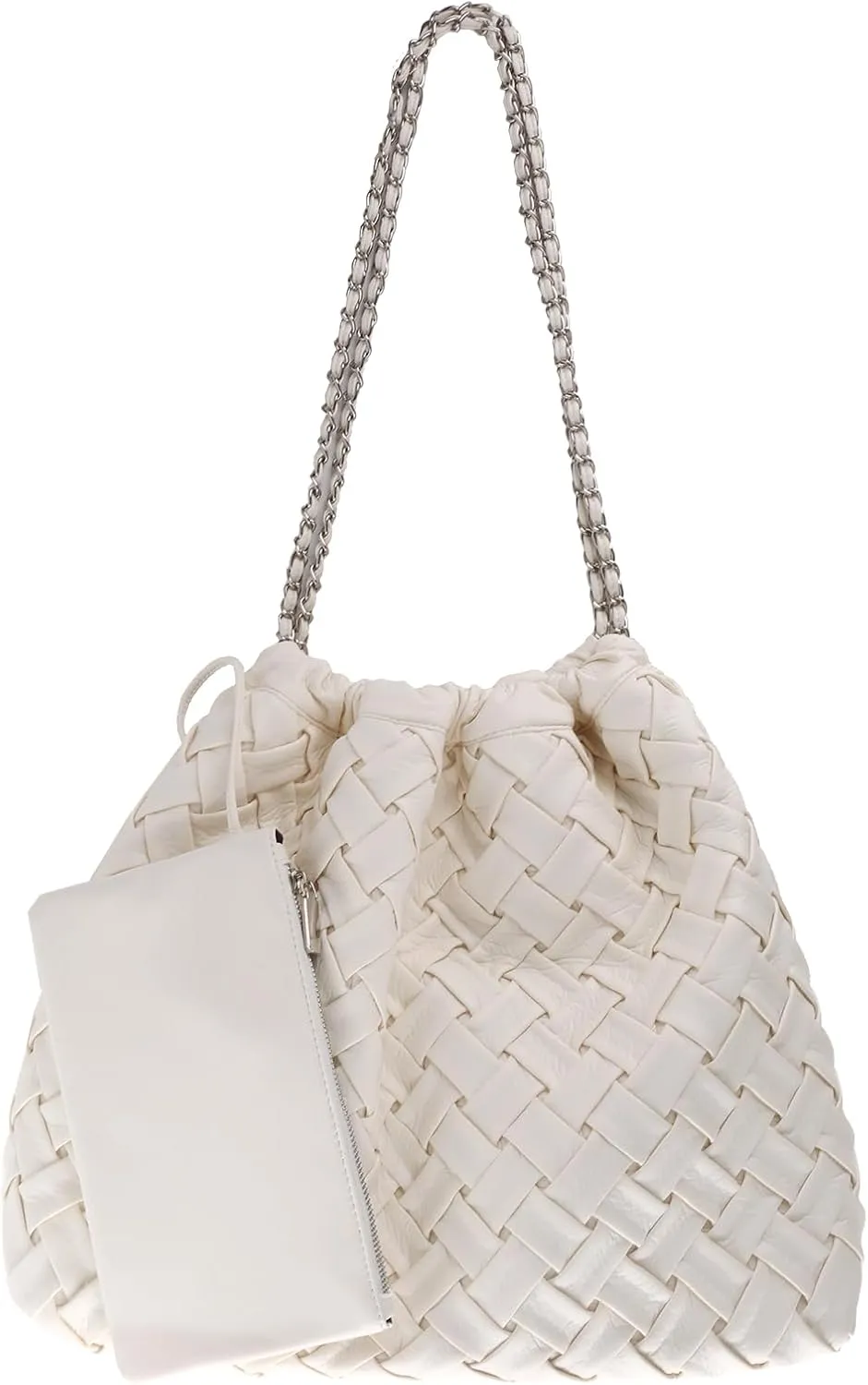 Vegan Leather Hobo Bag,Shoulder Bag for Women,Large Tote Bag With Chain Strap,Woven Soft Leather Handbag With Purse