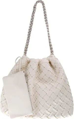 Vegan Leather Hobo Bag,Shoulder Bag for Women,Large Tote Bag With Chain Strap,Woven Soft Leather Handbag With Purse