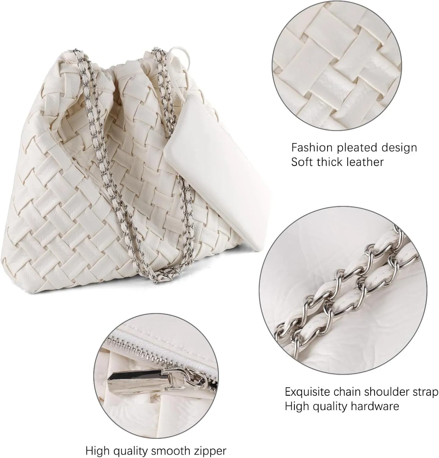 Vegan Leather Hobo Bag,Shoulder Bag for Women,Large Tote Bag With Chain Strap,Woven Soft Leather Handbag With Purse