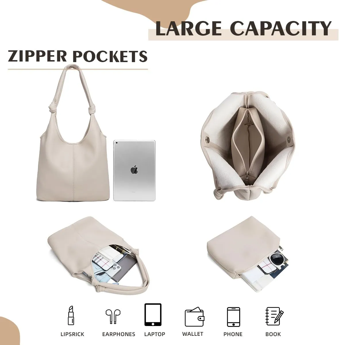 Vegan Leather Hobo Purses set, Slouchy Shoulder Bag Knotted Hobo Bags for Women with a small Purse and Clutch Handbag