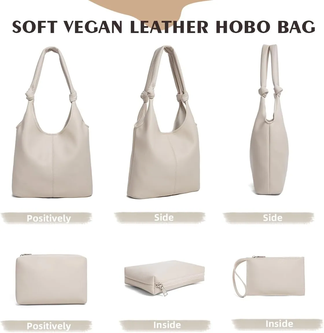 Vegan Leather Hobo Purses set, Slouchy Shoulder Bag Knotted Hobo Bags for Women with a small Purse and Clutch Handbag