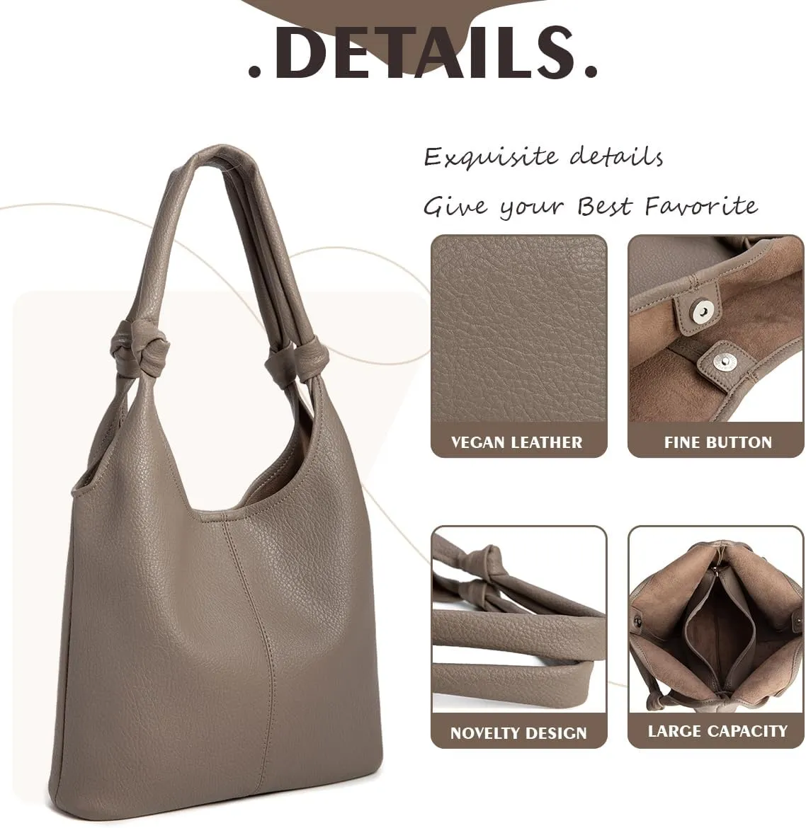Vegan Leather Hobo Purses set, Slouchy Shoulder Bag Knotted Hobo Bags for Women with a small Purse and Clutch Handbag