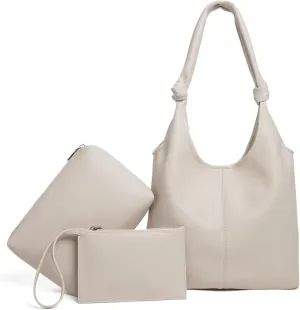 Vegan Leather Hobo Purses set, Slouchy Shoulder Bag Knotted Hobo Bags for Women with a small Purse and Clutch Handbag