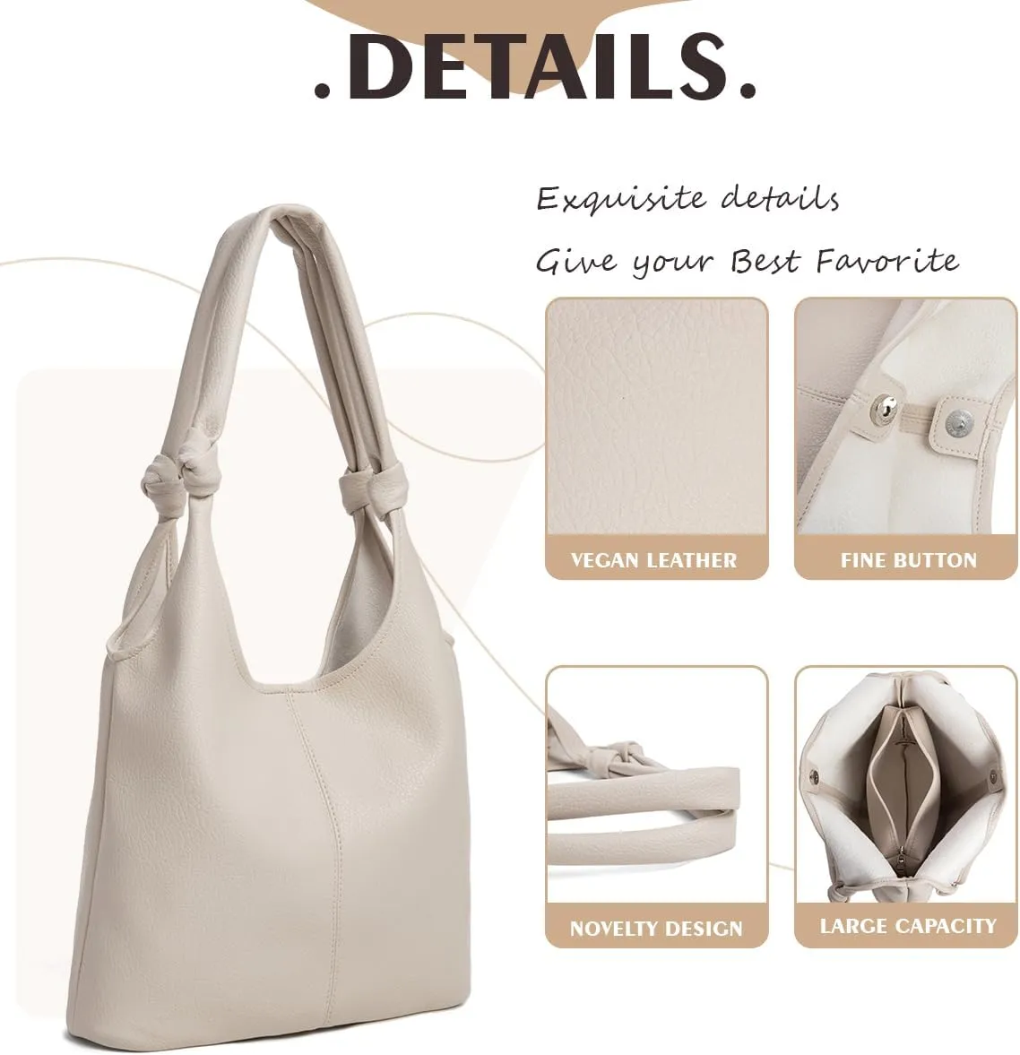 Vegan Leather Hobo Purses set, Slouchy Shoulder Bag Knotted Hobo Bags for Women with a small Purse and Clutch Handbag