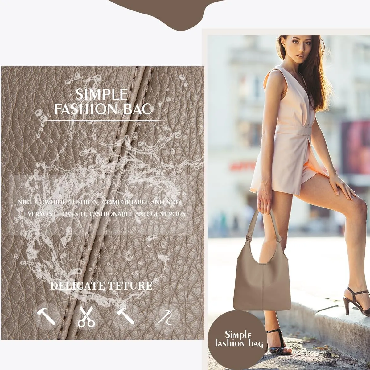 Vegan Leather Hobo Purses set, Slouchy Shoulder Bag Knotted Hobo Bags for Women with a small Purse and Clutch Handbag