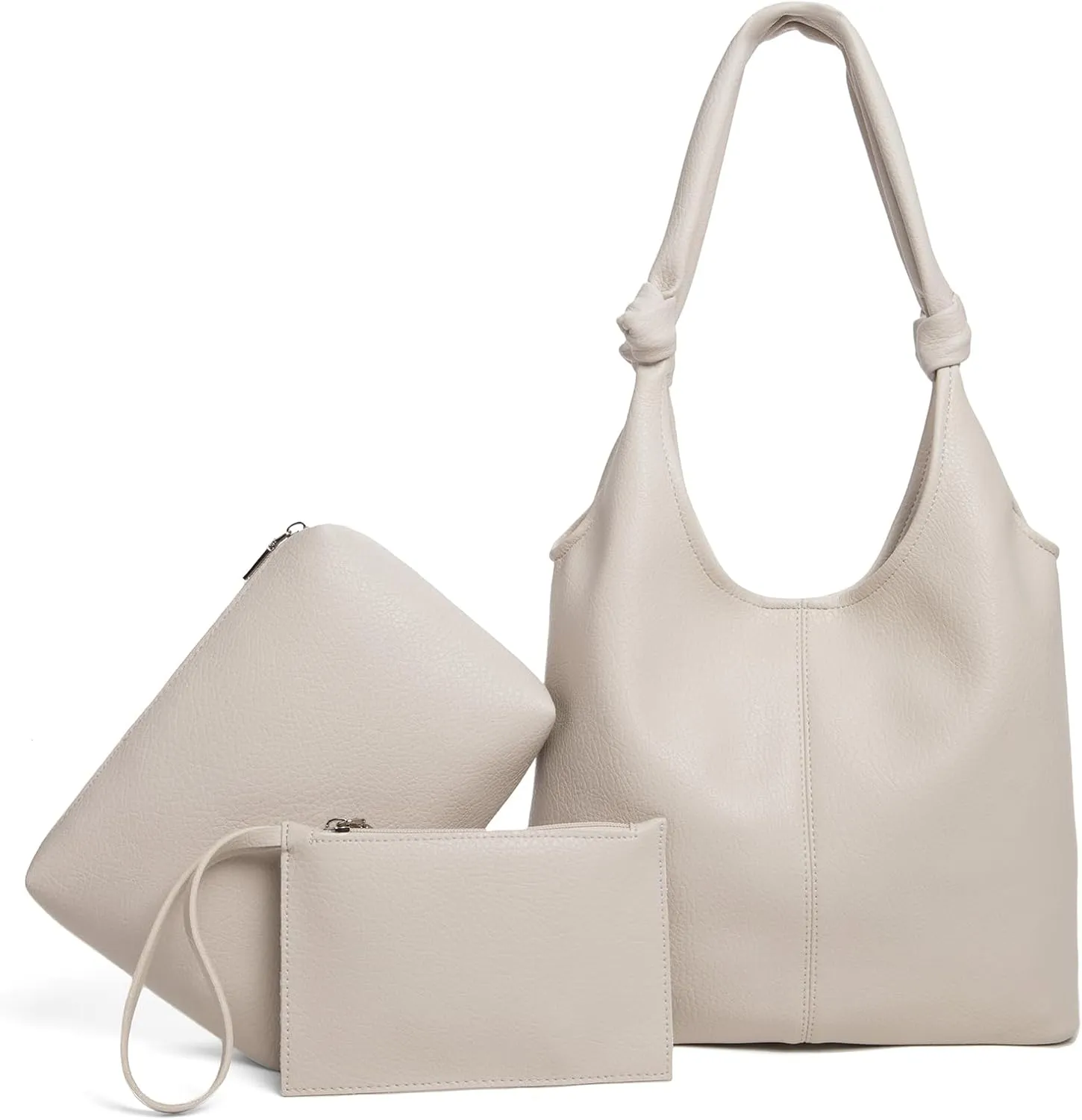 Vegan Leather Hobo Purses set, Slouchy Shoulder Bag Knotted Hobo Bags for Women with a small Purse and Clutch Handbag