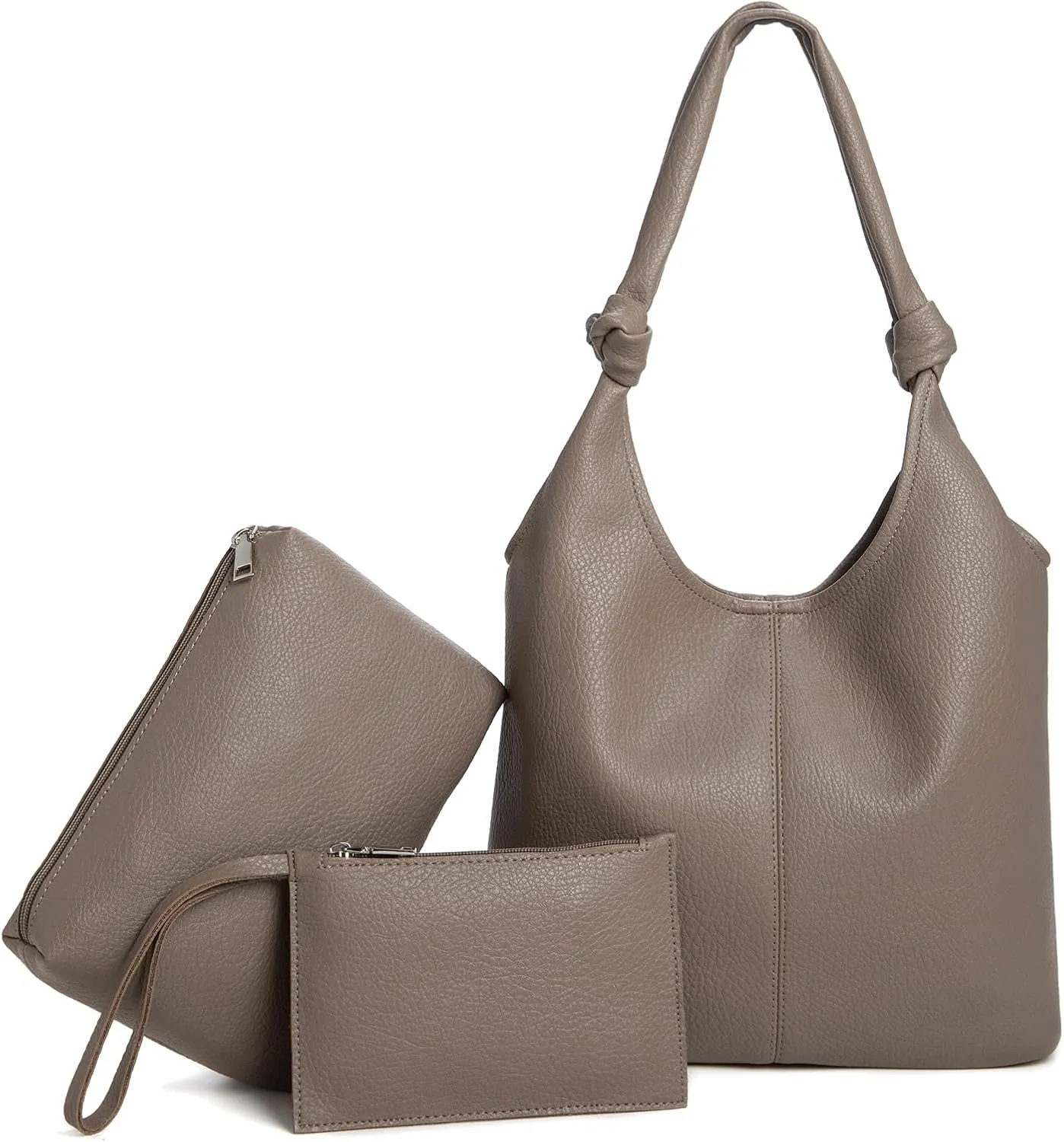 Vegan Leather Hobo Purses set, Slouchy Shoulder Bag Knotted Hobo Bags for Women with a small Purse and Clutch Handbag