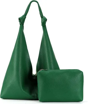 Vegan Leather Hobo Purses set, Slouchy Shoulder Bag Knotted Hobo Bags for Women with a small purse