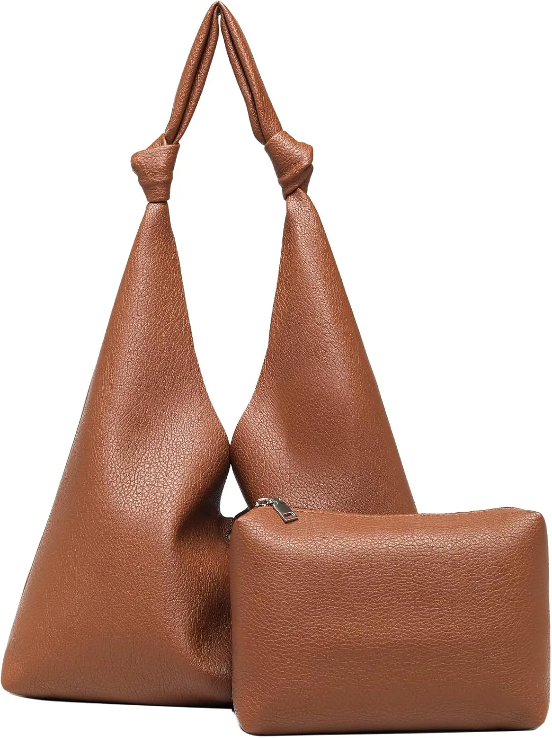 Vegan Leather Hobo Purses set, Slouchy Shoulder Bag Knotted Hobo Bags for Women with a small purse