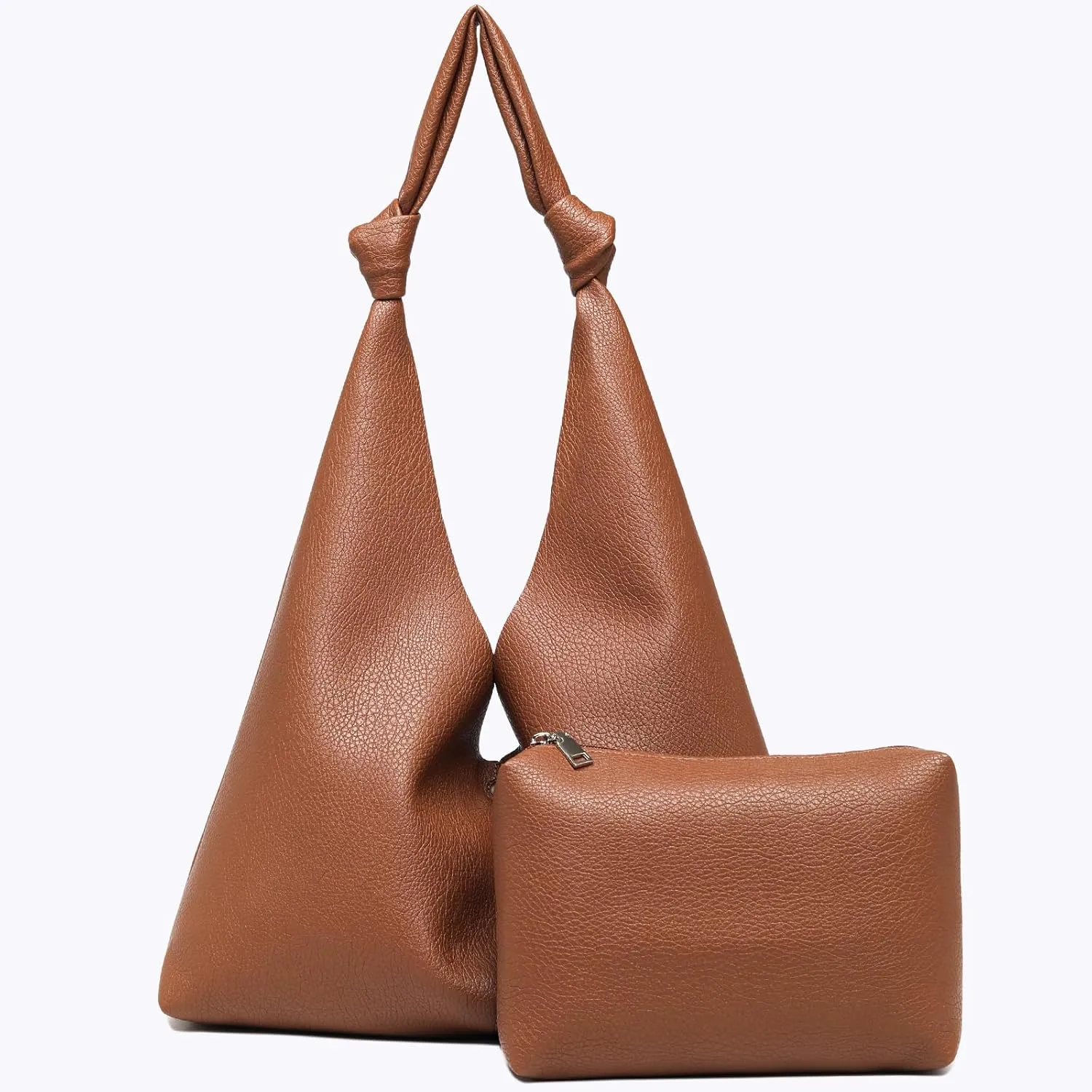 Vegan Leather Hobo Purses set, Slouchy Shoulder Bag Knotted Hobo Bags for Women with a small purse