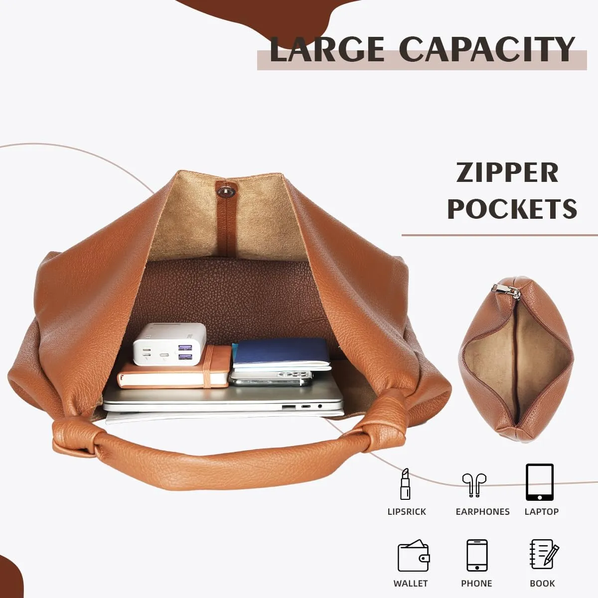 Vegan Leather Hobo Purses set, Slouchy Shoulder Bag Knotted Hobo Bags for Women with a small purse