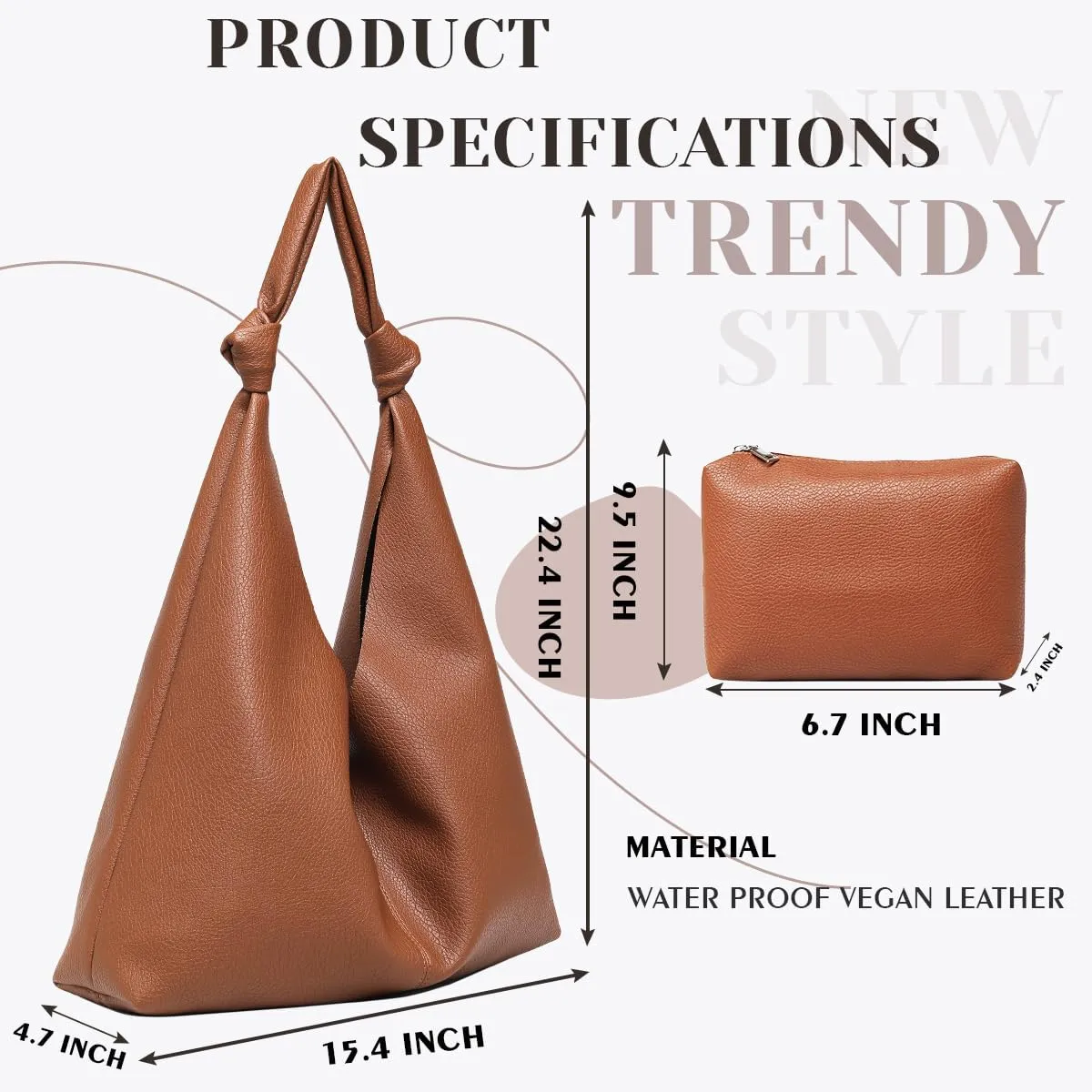 Vegan Leather Hobo Purses set, Slouchy Shoulder Bag Knotted Hobo Bags for Women with a small purse