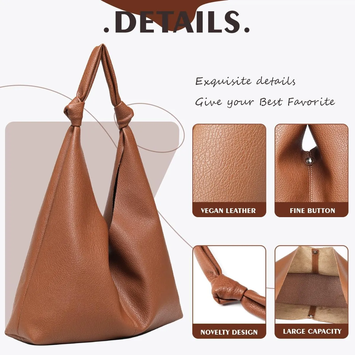 Vegan Leather Hobo Purses set, Slouchy Shoulder Bag Knotted Hobo Bags for Women with a small purse