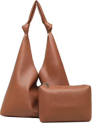 Vegan Leather Hobo Purses set, Slouchy Shoulder Bag Knotted Hobo Bags for Women with a small purse