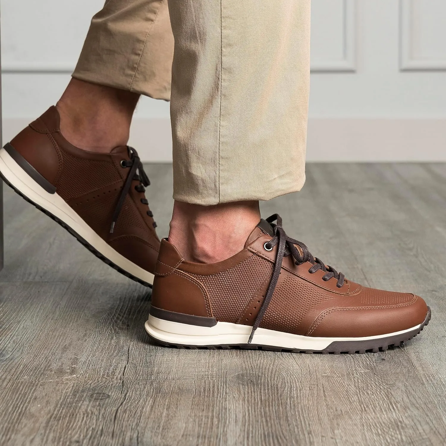 VELEZ Leather Sneakers for Men - Business Casual Dress Shoes - Lace-Up Fashion Tennis
