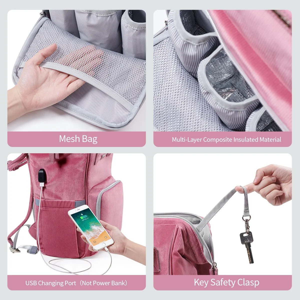 Velvet Stitching Diaper Bag Backpack