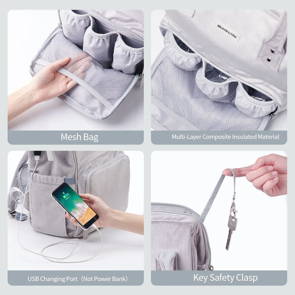 Velvet Stitching Diaper Bag Backpack