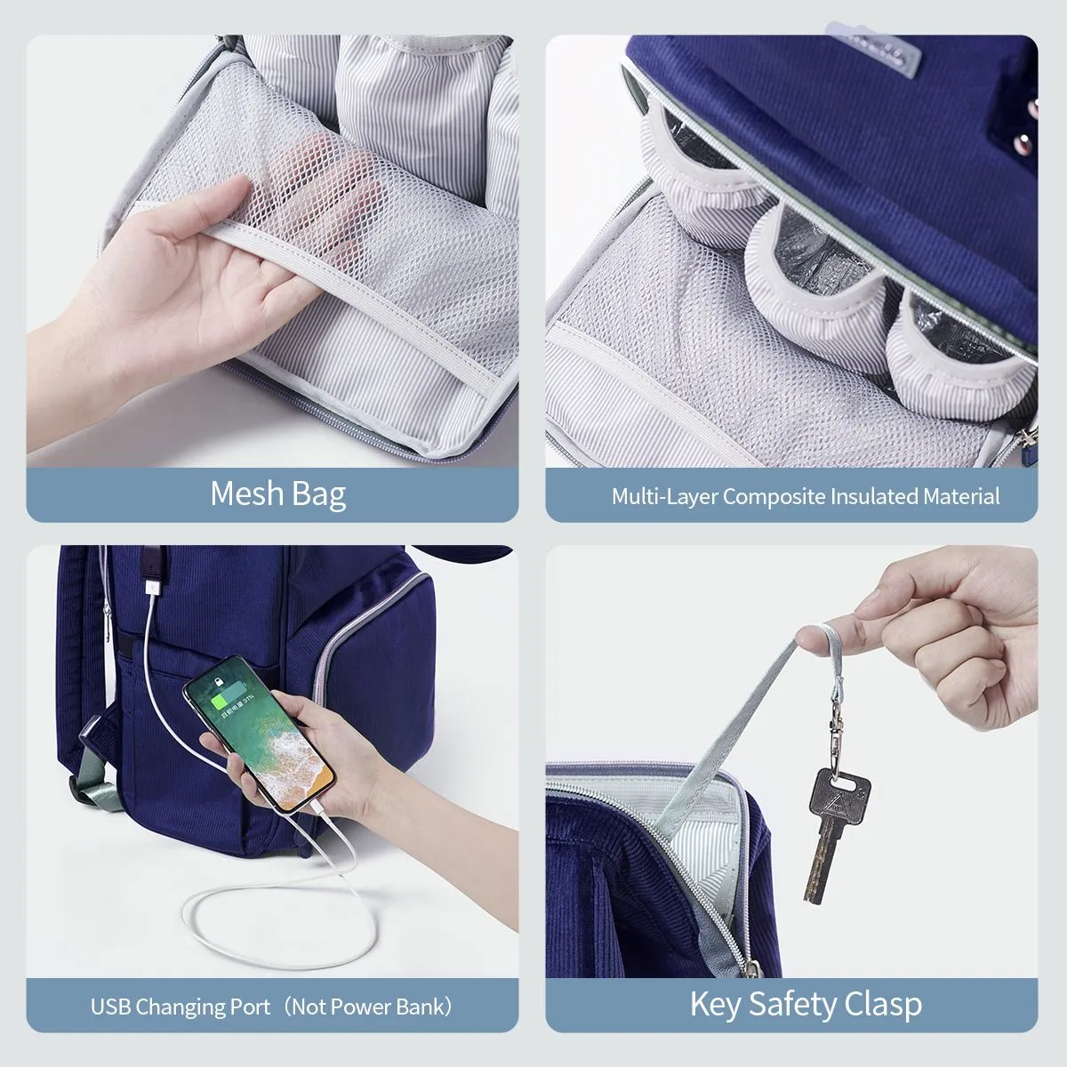 Velvet Stitching Diaper Bag Backpack