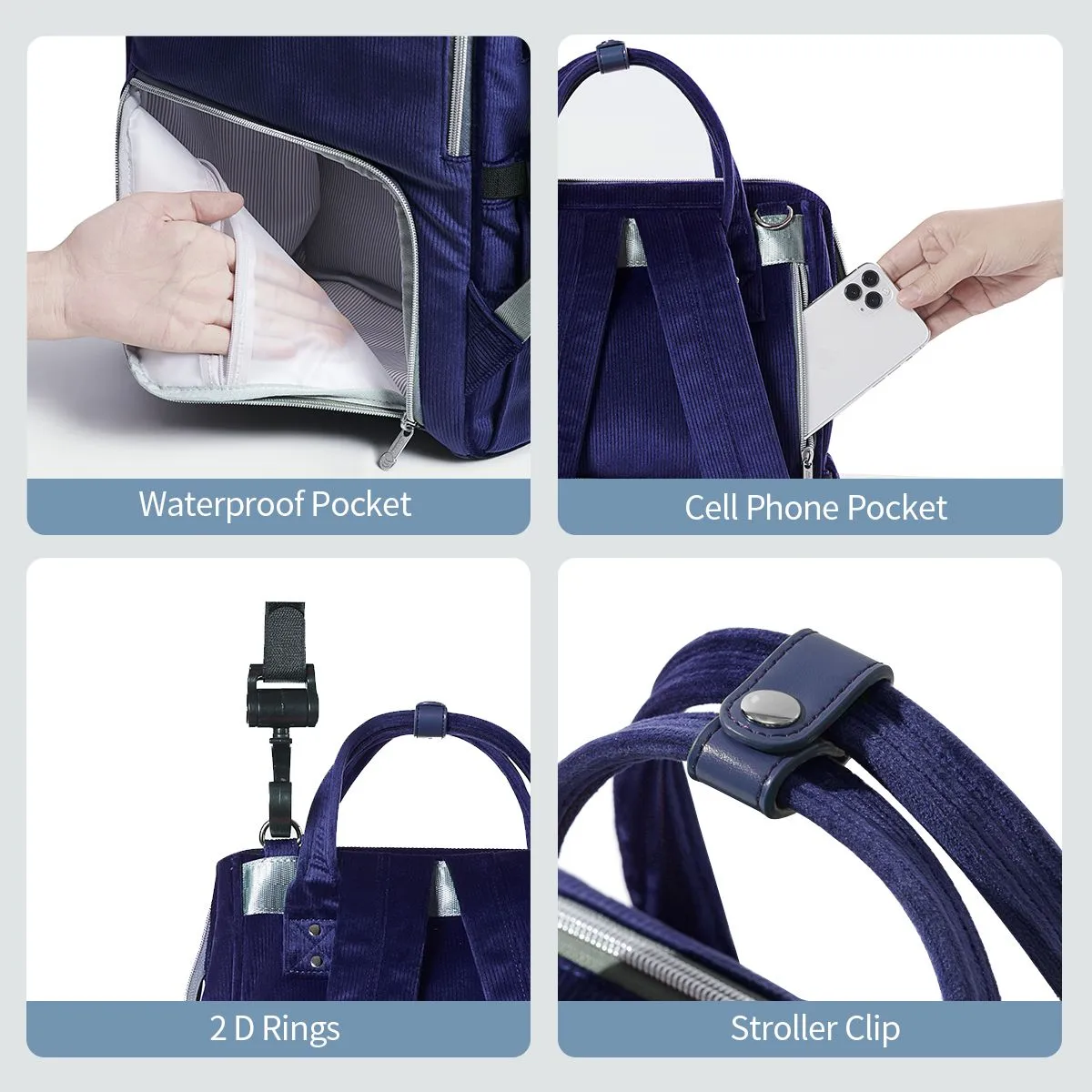 Velvet Stitching Diaper Bag Backpack