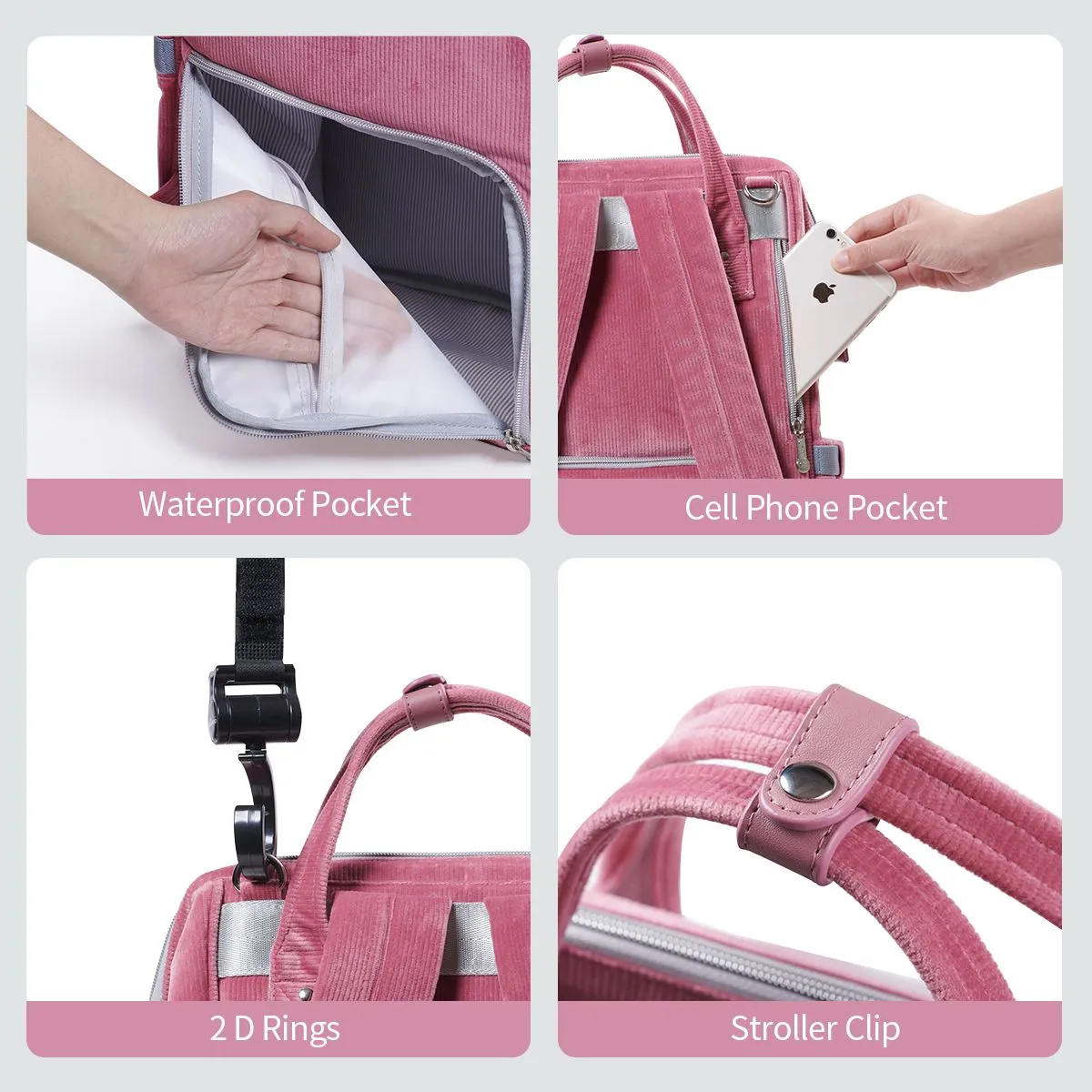 Velvet Stitching Diaper Bag Backpack