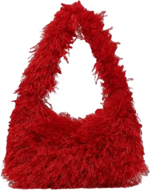 Verdusa Women's Faux Fur Fuzzy Hobo Bag Furry Handbag Purse
