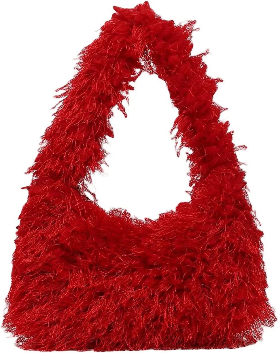 Verdusa Women's Faux Fur Fuzzy Hobo Bag Furry Handbag Purse