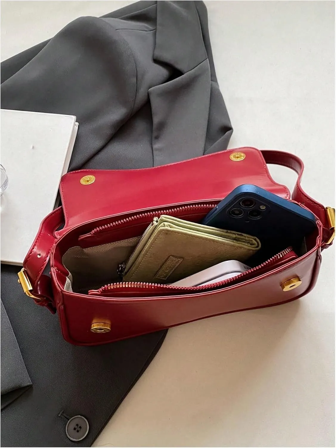 Verdusa Women's Leather Shoulder Bag Clutch Purses Trendy Hobo Crossbody Handbags Y2K Saddle Flap Underarm Purse